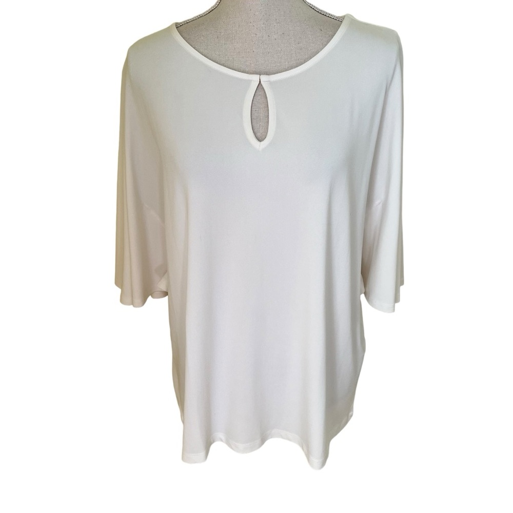 Chico's Cream Jersey Knit Caplet Sleeve Top 3 (XL)